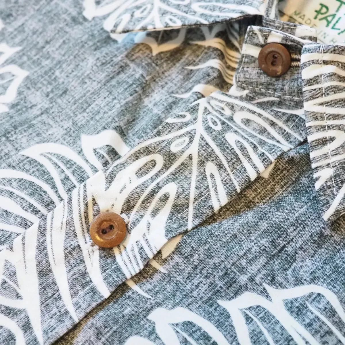 leaf black REVERSE print hawaiian cotton shirt