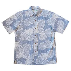 leaf navy REVERSE print hawaiian cotton shirt