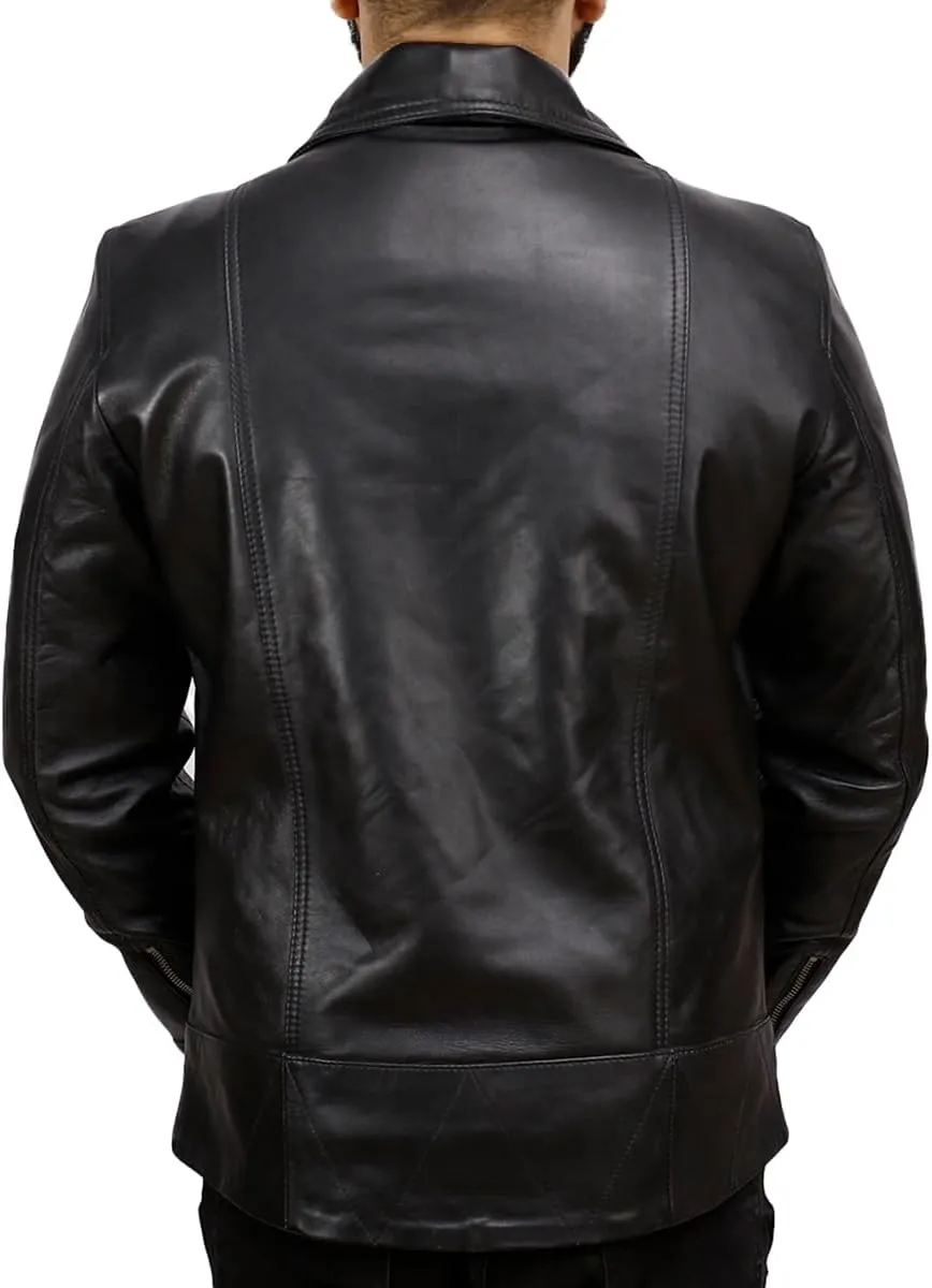 Leather Biker Jacket Men - Genuine Leather Motorcycle Jacket Distressed Leather Jacket - Tan/Brown