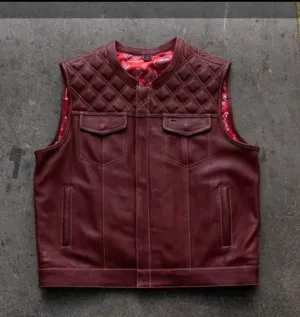 Leather Vest Maroon Leather Vest Denim Vest Leather Men Vest Biker vest Motorcycle Vest Men Motorcycle Gifts For Men Braided Vest