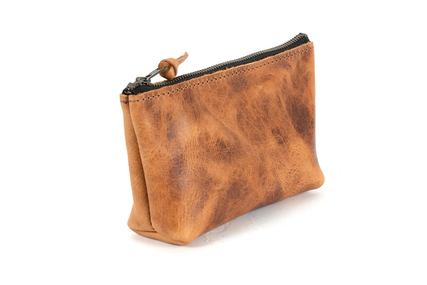 LEATHER ZIPPERED POUCH WITH GUSSET - MEDIUM
