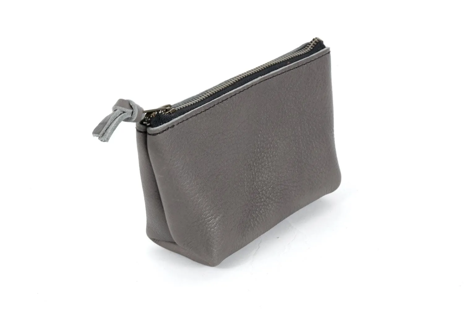 LEATHER ZIPPERED POUCH WITH GUSSET - MEDIUM