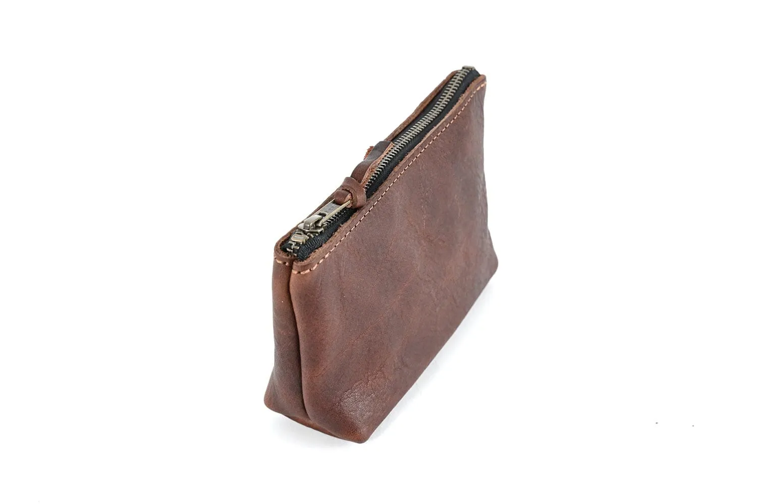 LEATHER ZIPPERED POUCH WITH GUSSET - MEDIUM