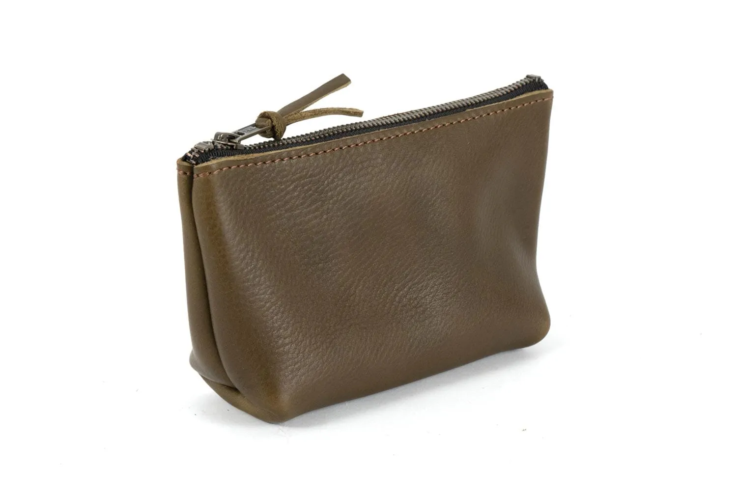 LEATHER ZIPPERED POUCH WITH GUSSET - MEDIUM