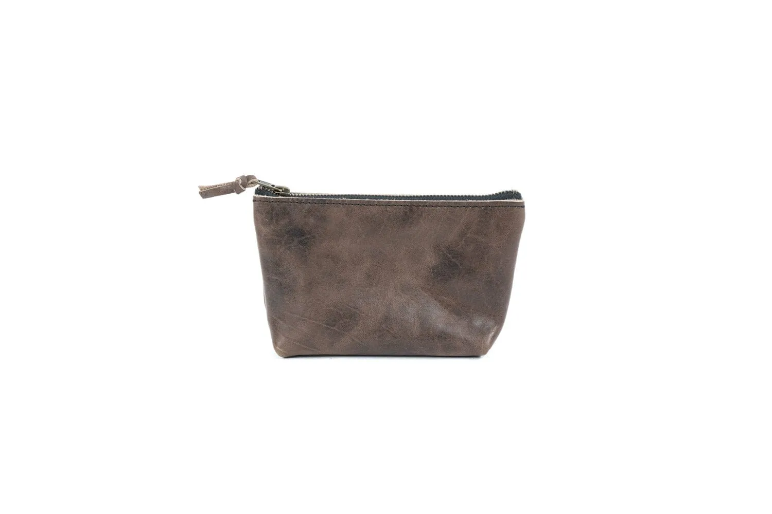 LEATHER ZIPPERED POUCH WITH GUSSET - MEDIUM