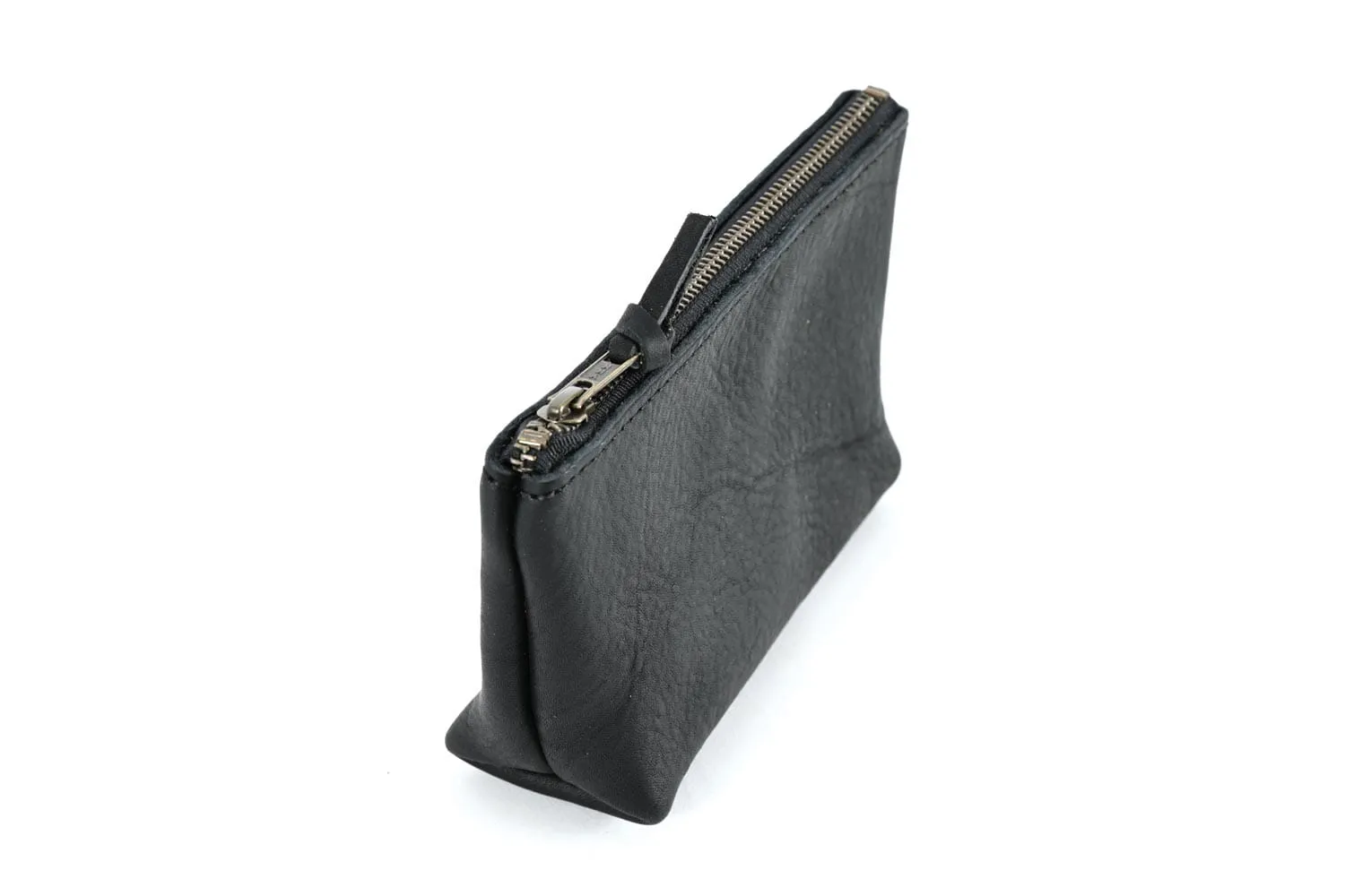 LEATHER ZIPPERED POUCH WITH GUSSET - MEDIUM