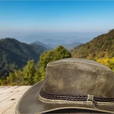 Lesa Collection Banjo Distressed Leather Cowboy Hat for Men – Stylish Cowgirl Hat for Women with Braided Band and Removable Chinstrap