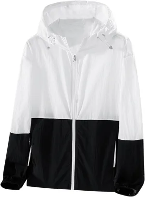 Lightweight Rain Jacket Women Waterproof Rain Coats Color Block Windbreaker Jacket Packable Raincoats Hooded Hackets