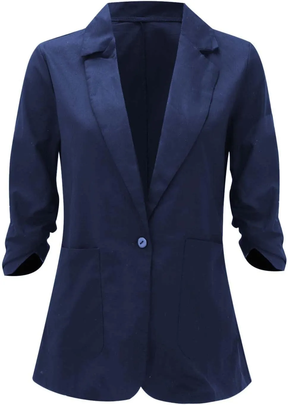 linen blazer women 3/4 sleeve Ruched One Button Lightweight plus size Slim Casual Work Office Jacket with Pockets