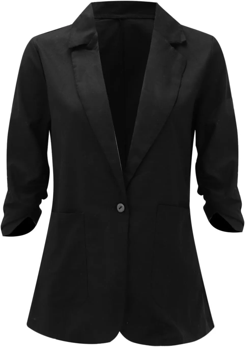 linen blazer women 3/4 sleeve Ruched One Button Lightweight plus size Slim Casual Work Office Jacket with Pockets