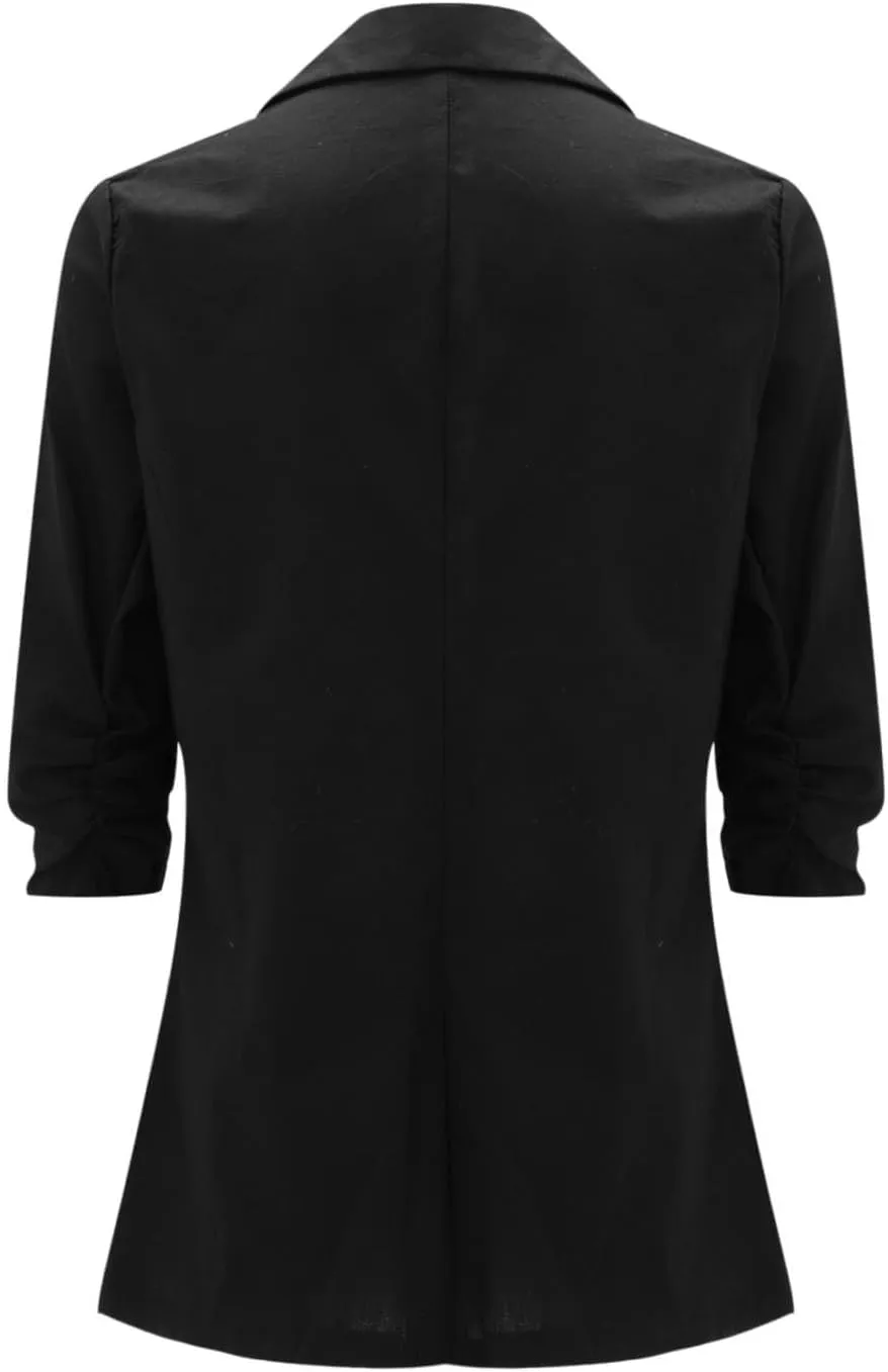 linen blazer women 3/4 sleeve Ruched One Button Lightweight plus size Slim Casual Work Office Jacket with Pockets