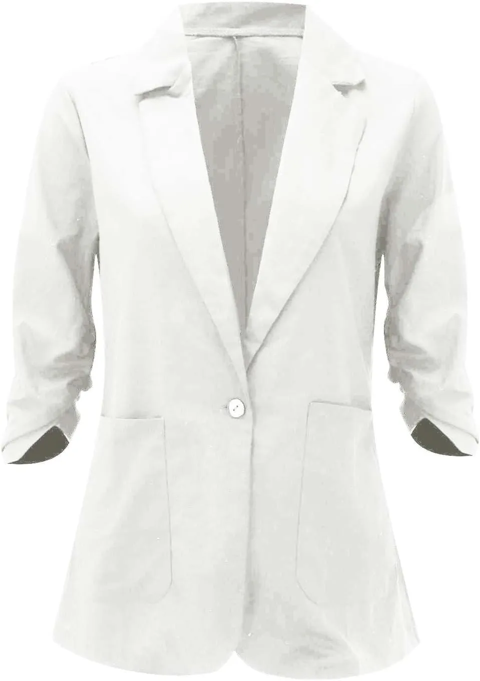 linen blazer women 3/4 sleeve Ruched One Button Lightweight plus size Slim Casual Work Office Jacket with Pockets