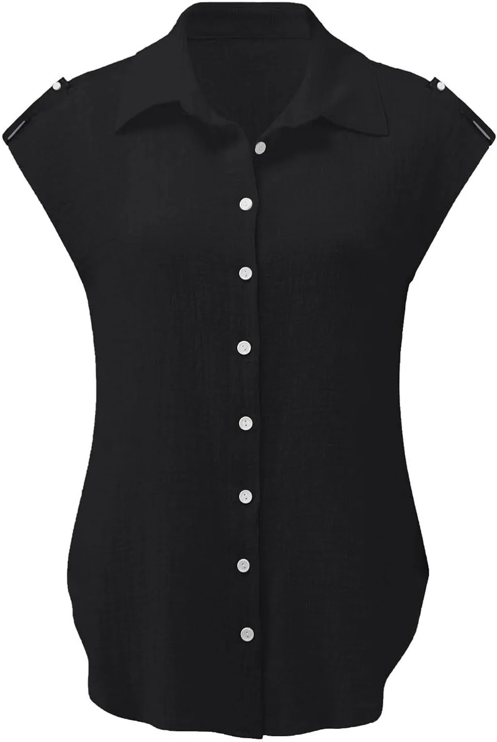 Linen Shirts for Women Trendy Button Down V Neck Shirt Summer Collared Short Sleeve Boho Tops Casual Blouses