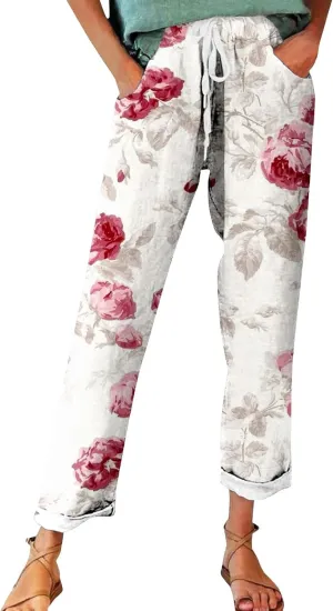 Linen Slim Joggers Women Summer Cotton Linen Pants Ladies Womens Lightweight Cotton Robe