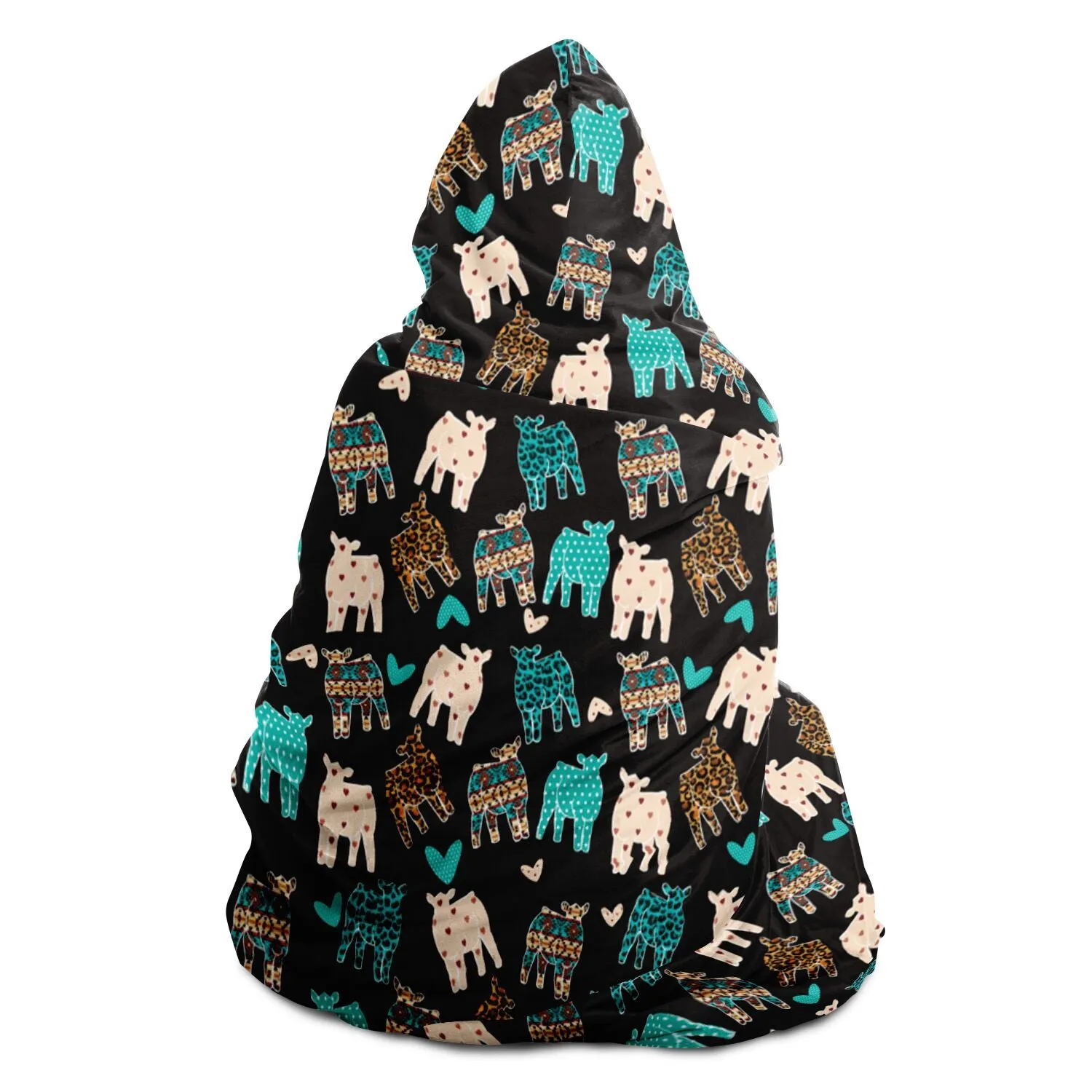 Livestock Show Cows with Hearts Hooded Blanket - AOP
