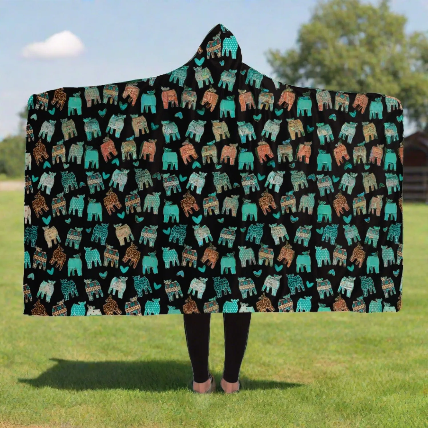 Livestock Show Cows with Hearts Hooded Blanket - AOP