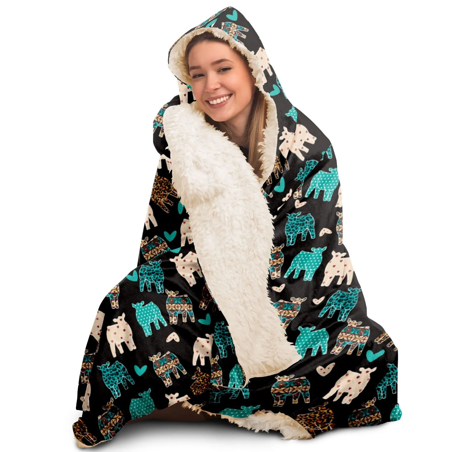 Livestock Show Cows with Hearts Hooded Blanket - AOP