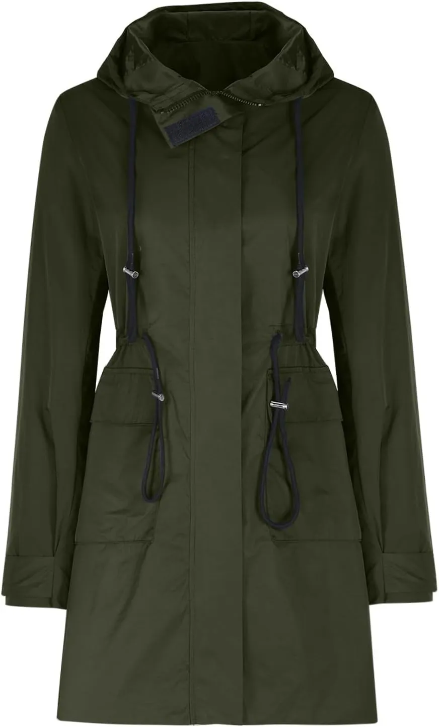 Lmdudan Rain Jacket for Women Lightweight Waterproof Hooded Trench Coats 2024 Active Outdoor Belted Windbreaker with Pockets