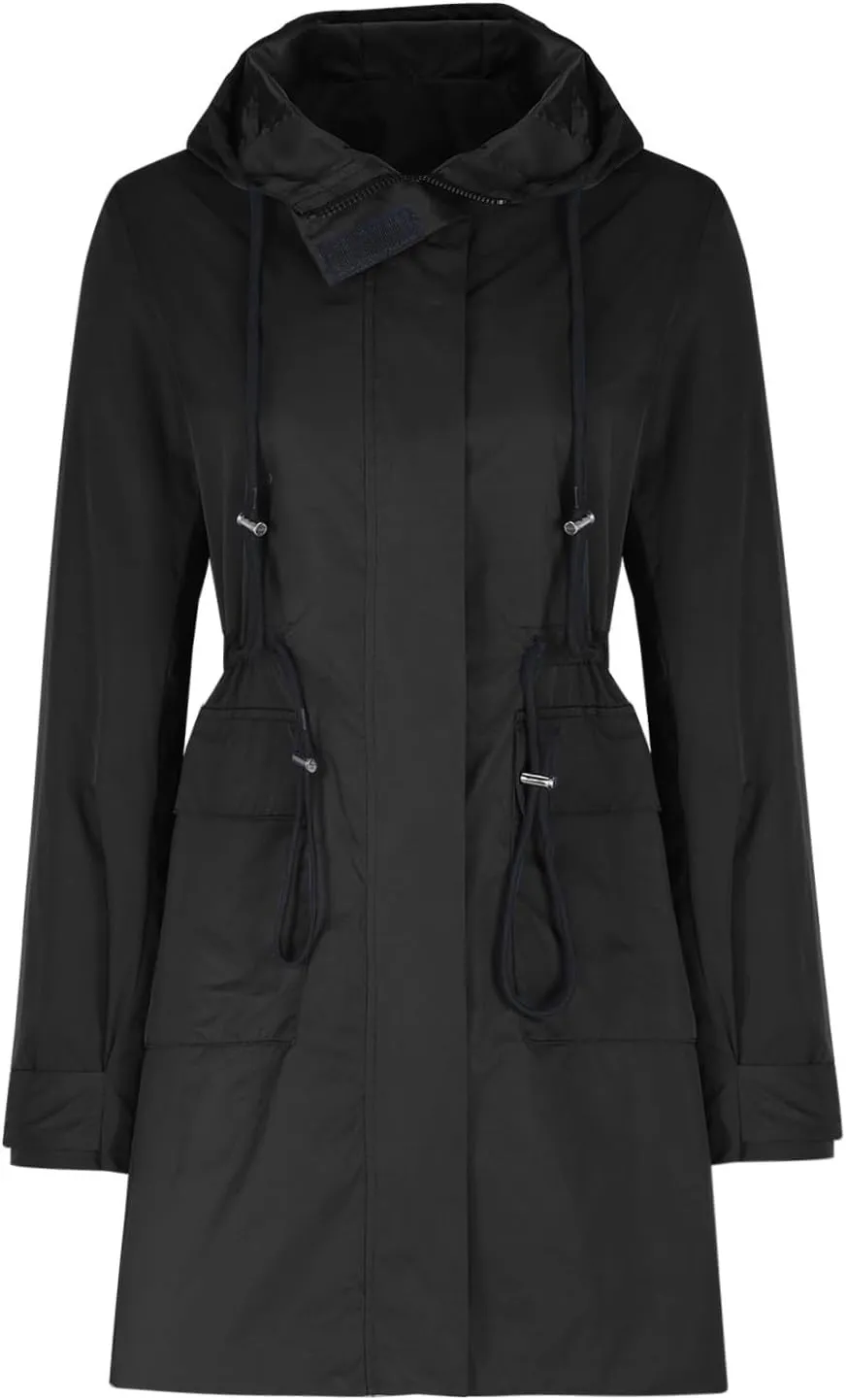 Lmdudan Rain Jacket for Women Lightweight Waterproof Hooded Trench Coats 2024 Active Outdoor Belted Windbreaker with Pockets