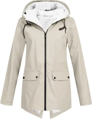 Lmdudan Rain Jacket for Womens Waterproof with Hood Fleece Solid Color Lined Raincoat Lightweight Outdoor Windbreaker Jackets