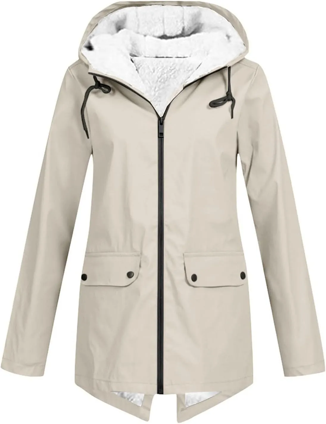 Lmdudan Rain Jacket for Womens Waterproof with Hood Fleece Solid Color Lined Raincoat Lightweight Outdoor Windbreaker Jackets