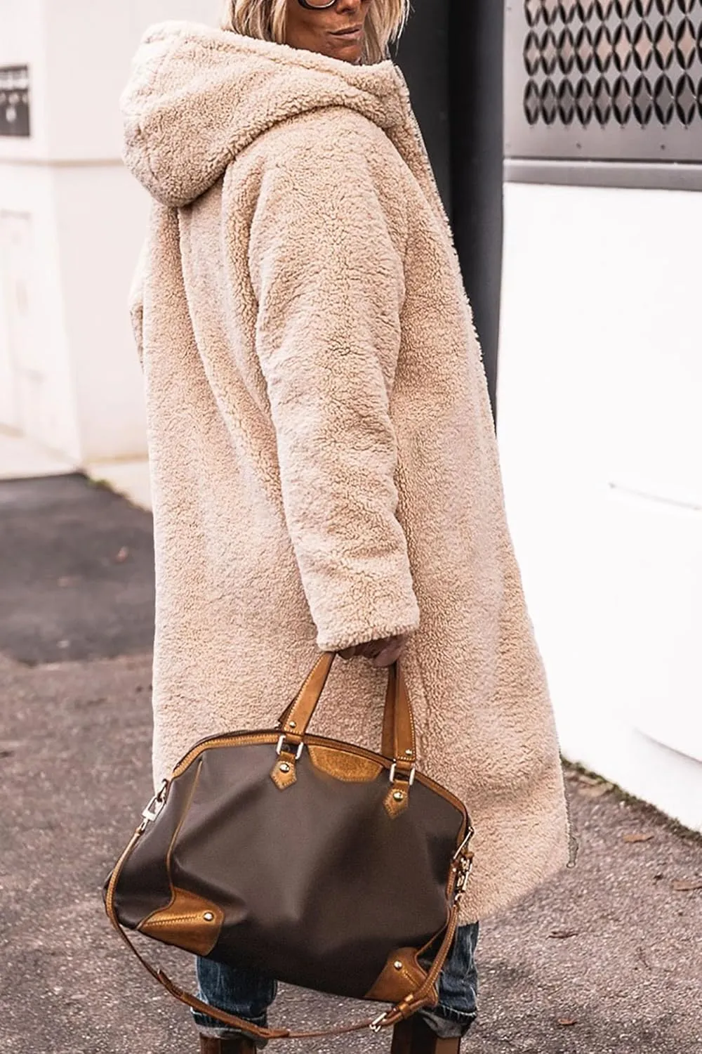 Long Fleece Jacket Women Winter Reversible Puffer Coat Sherpa Padded Down Jackets Oversized Long Sleeve Hooded Coats
