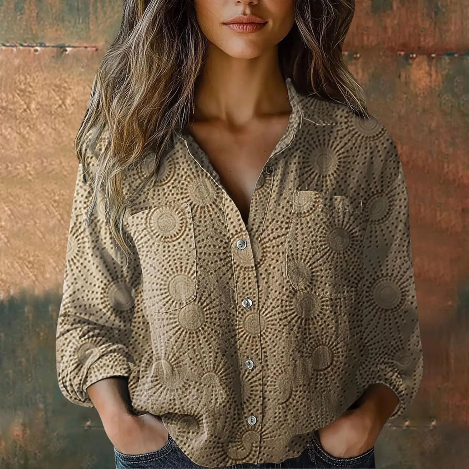 Long Sleeve Cotton Printed Fashion Down Shirts Casual Tops Long Sleeve Blouse Bathing Suit