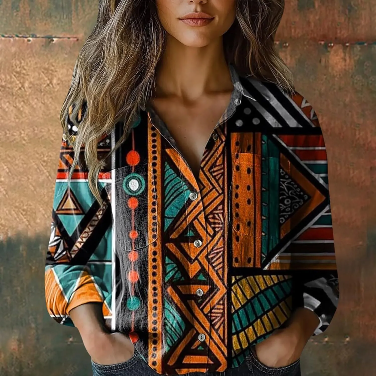 Long Sleeve Cotton Printed Fashion Down Shirts Casual Tops Long Sleeve Blouse Bathing Suit