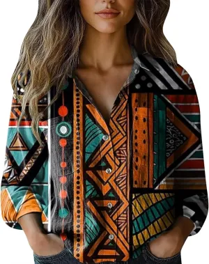 Long Sleeve Cotton Printed Fashion Down Shirts Casual Tops Long Sleeve Blouse Bathing Suit