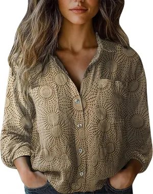 Long Sleeve Cotton Printed Fashion Down Shirts Casual Tops Long Sleeve Blouse Bathing Suit