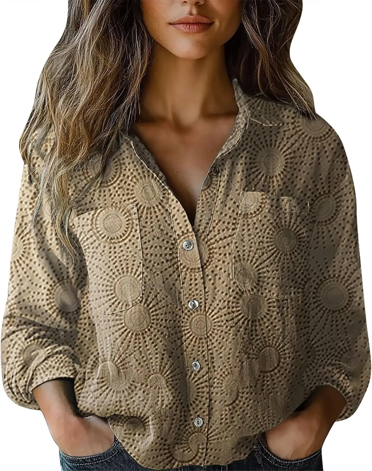 Long Sleeve Cotton Printed Fashion Down Shirts Casual Tops Long Sleeve Blouse Bathing Suit