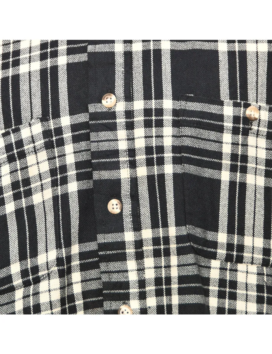 Long Sleeved Black Checked Shirt - L