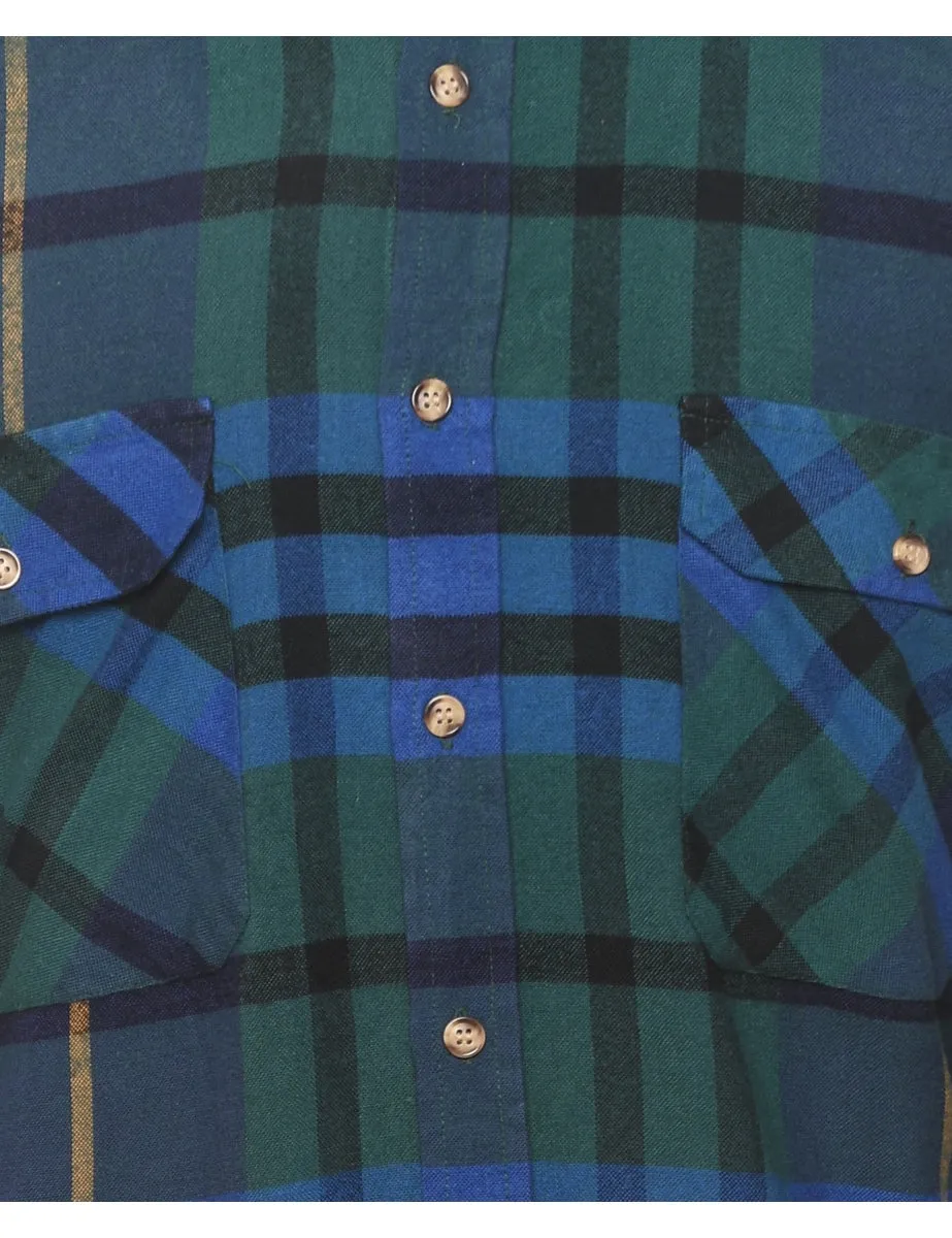 Long Sleeved Blue & Green Checked Shirt - L