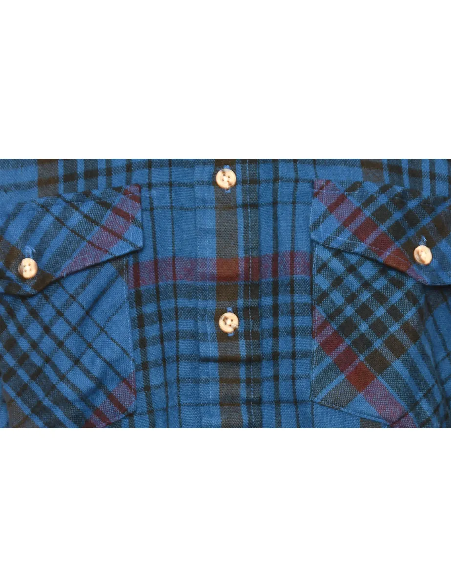 Long Sleeved Blue & Maroon Checked Shirt - L