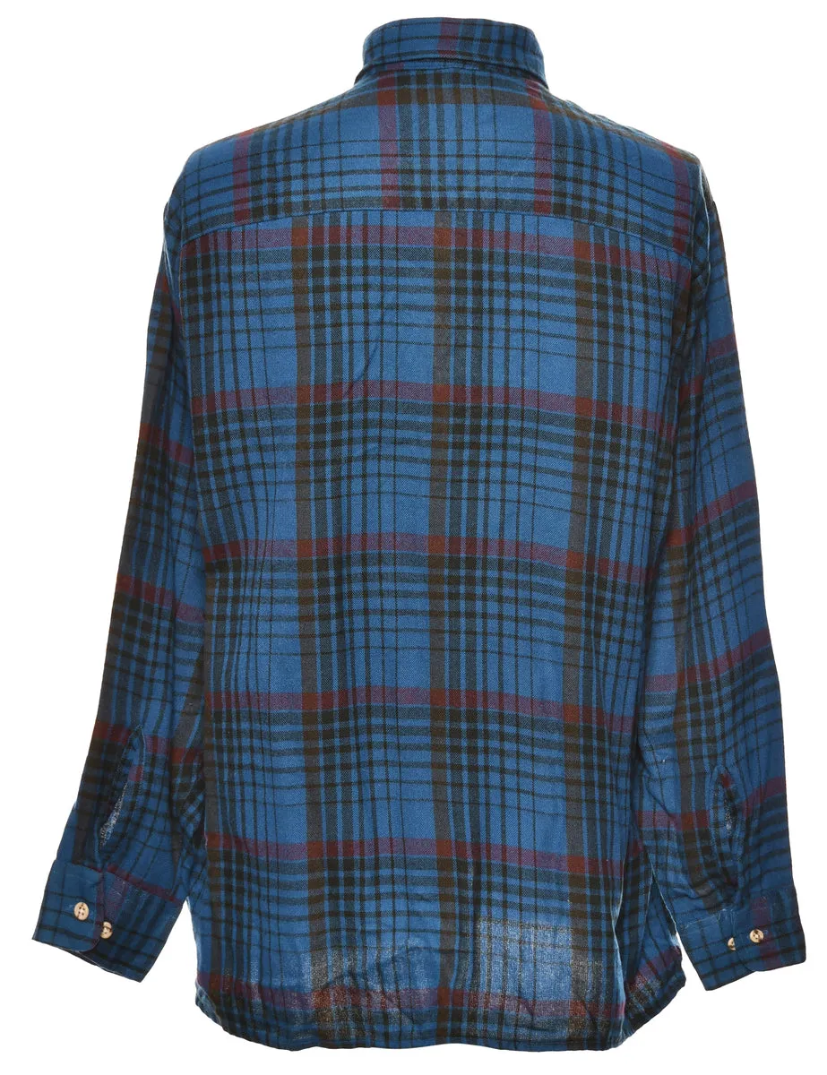 Long Sleeved Blue & Maroon Checked Shirt - L