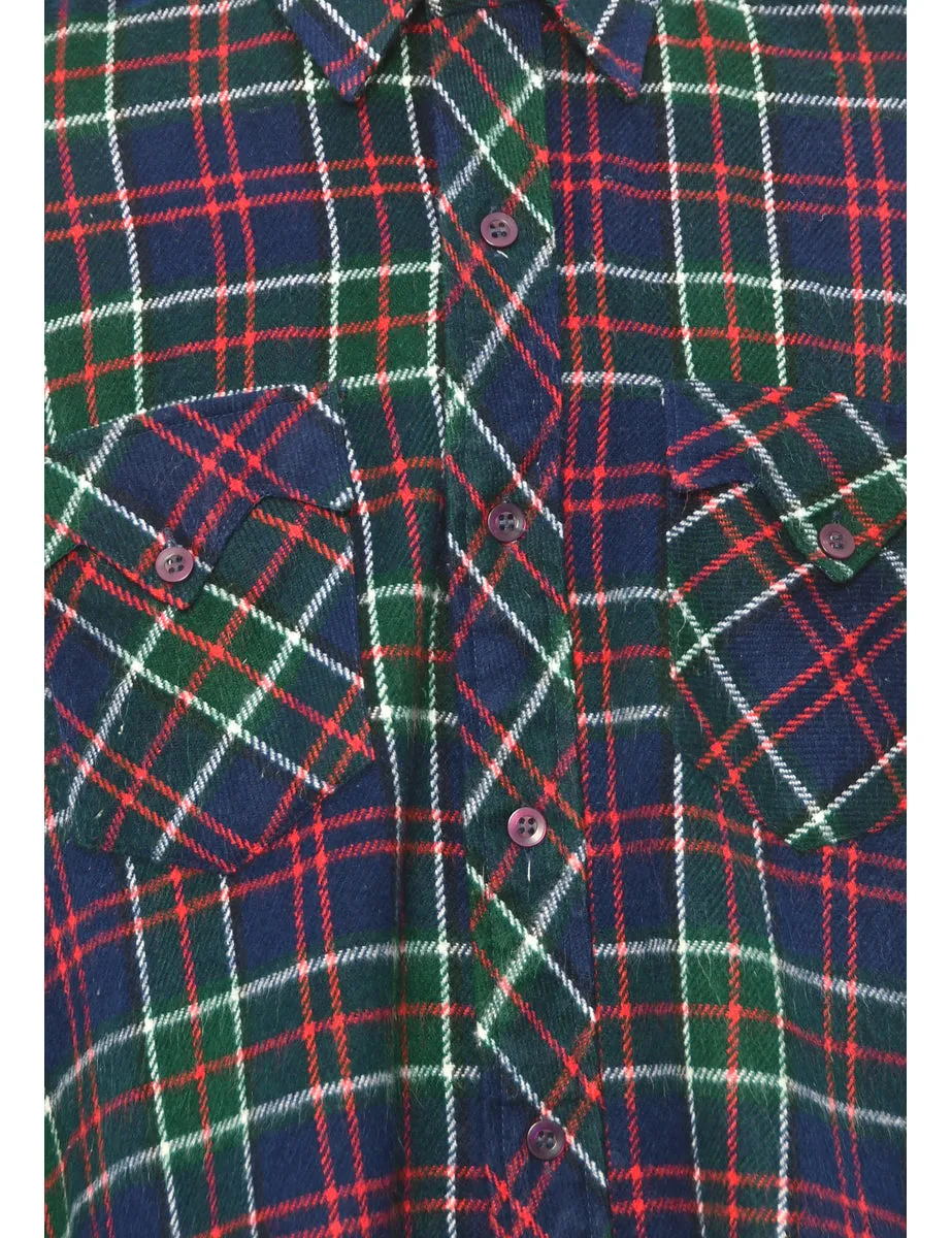Long Sleeved Navy Checked Shirt - XL