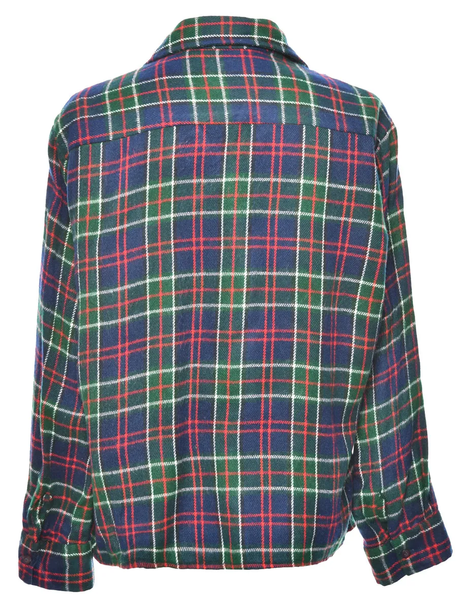 Long Sleeved Navy Checked Shirt - XL