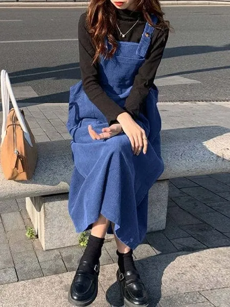 Loose Corduroy Suspenders Dress