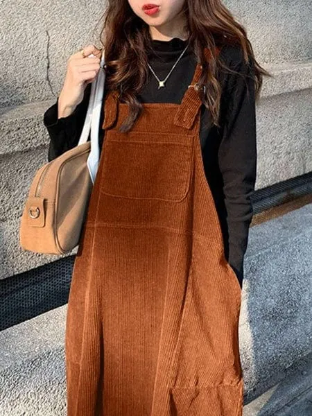 Loose Corduroy Suspenders Dress