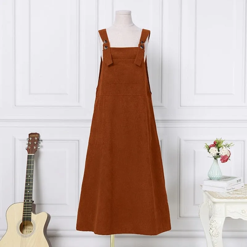 Loose Corduroy Suspenders Dress