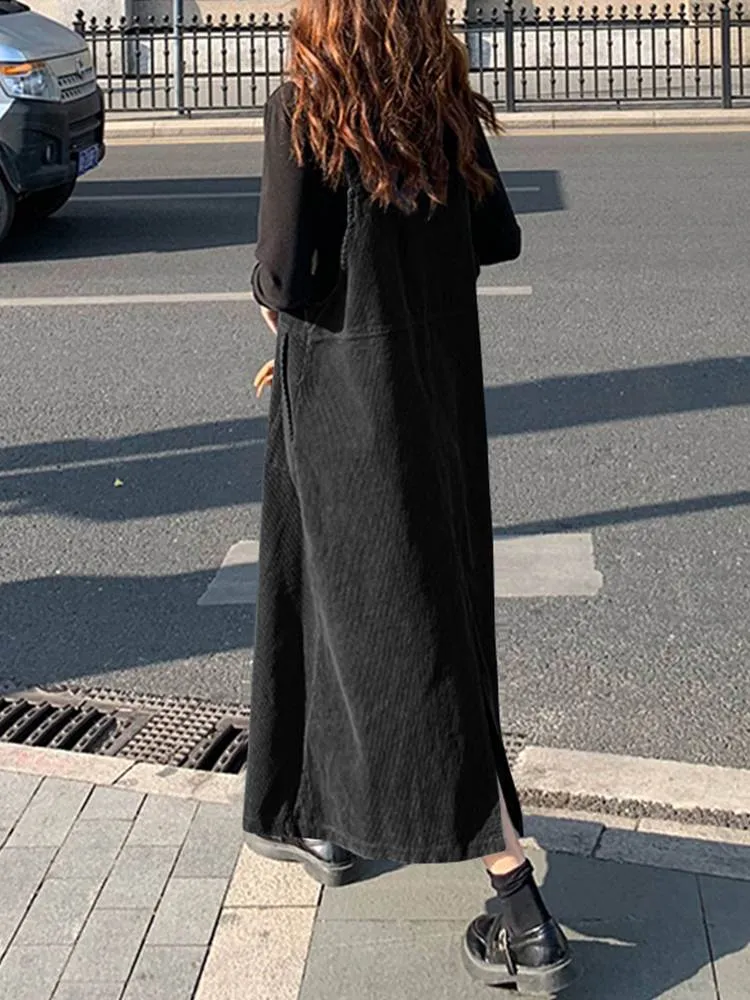 Loose Corduroy Suspenders Dress