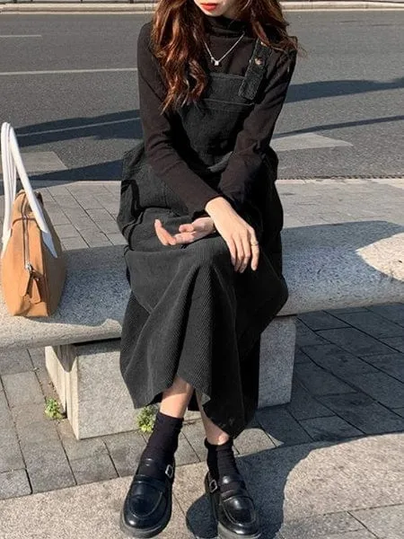 Loose Corduroy Suspenders Dress