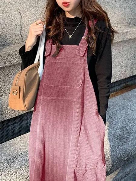 Loose Corduroy Suspenders Dress
