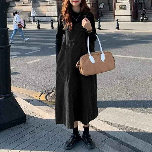 Loose Corduroy Suspenders Dress