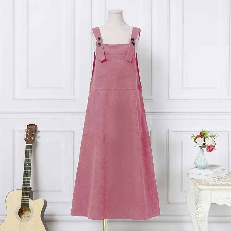 Loose Corduroy Suspenders Dress