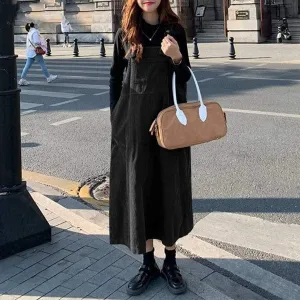 Loose Corduroy Suspenders Dress
