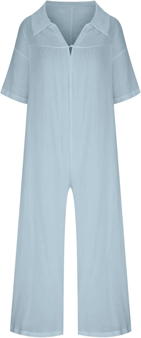 Loose Fit Pants for Women Fall Summer Linen Straight Leg Plain Long Leg Overalls Pants Rompers Women 2024 Fashion