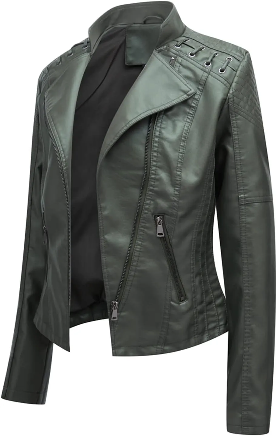 Lu's Chic Women's Motorcycle Jacket Fashion Dressy Vegan Leather Biker Coat Light Slim Fit Crop Blazer Moto Jacket