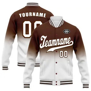 Luxury Gifts,Custom Brown White Fade Fashion Jacket Bomber Full-Snap Varsity Letterman Personalized Jacket FZ005-D020229-24