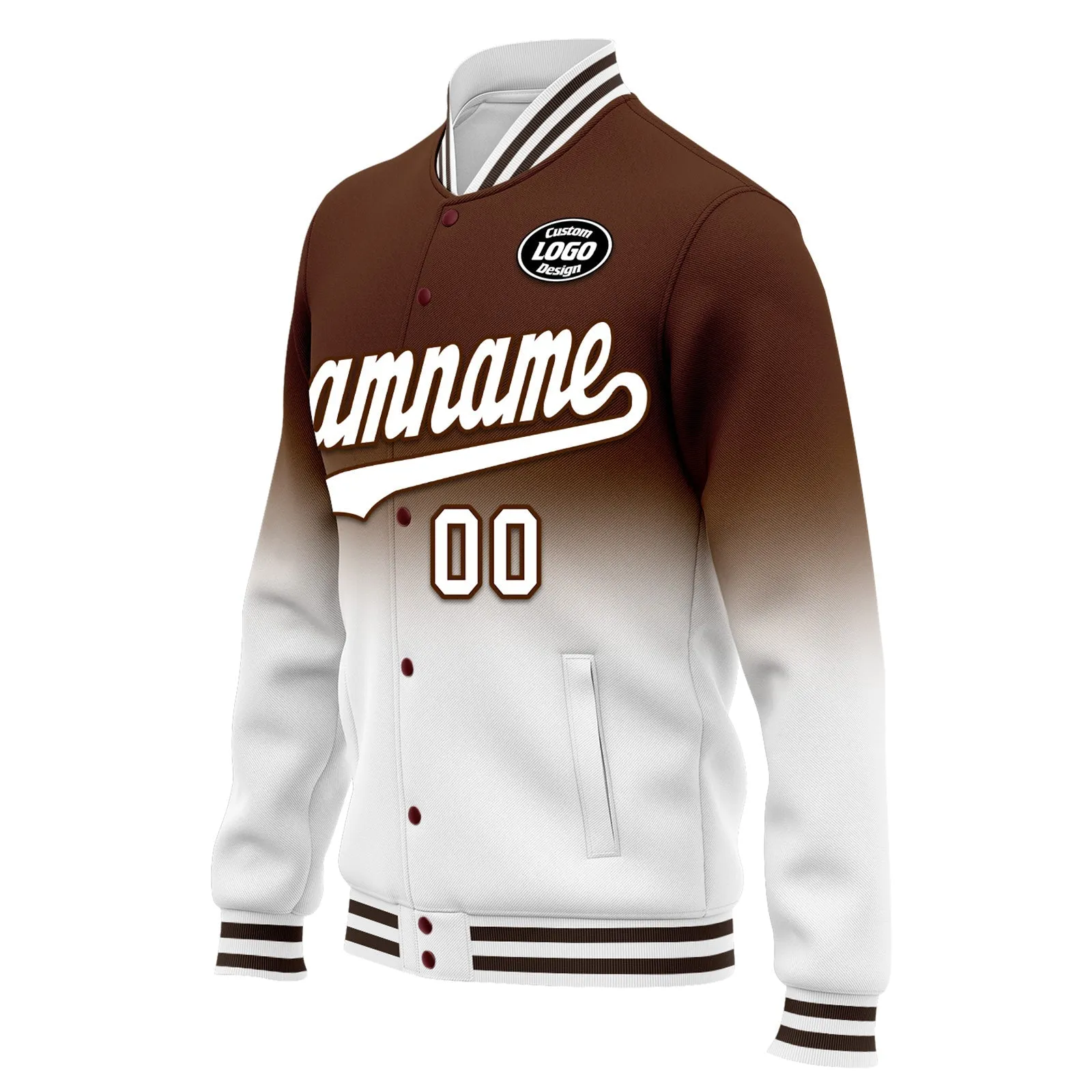 Luxury Gifts,Custom Brown White Fade Fashion Jacket Bomber Full-Snap Varsity Letterman Personalized Jacket FZ005-D020229-24